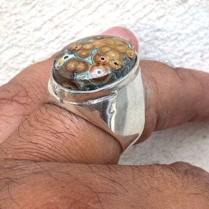 925 Sterling silver mens ring yemen natural agate aqeeq عقيق داودي jewelry