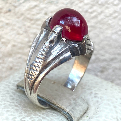 vintage natural red ruby stone sterling silver mens ring mens jewelry SZ 11 US