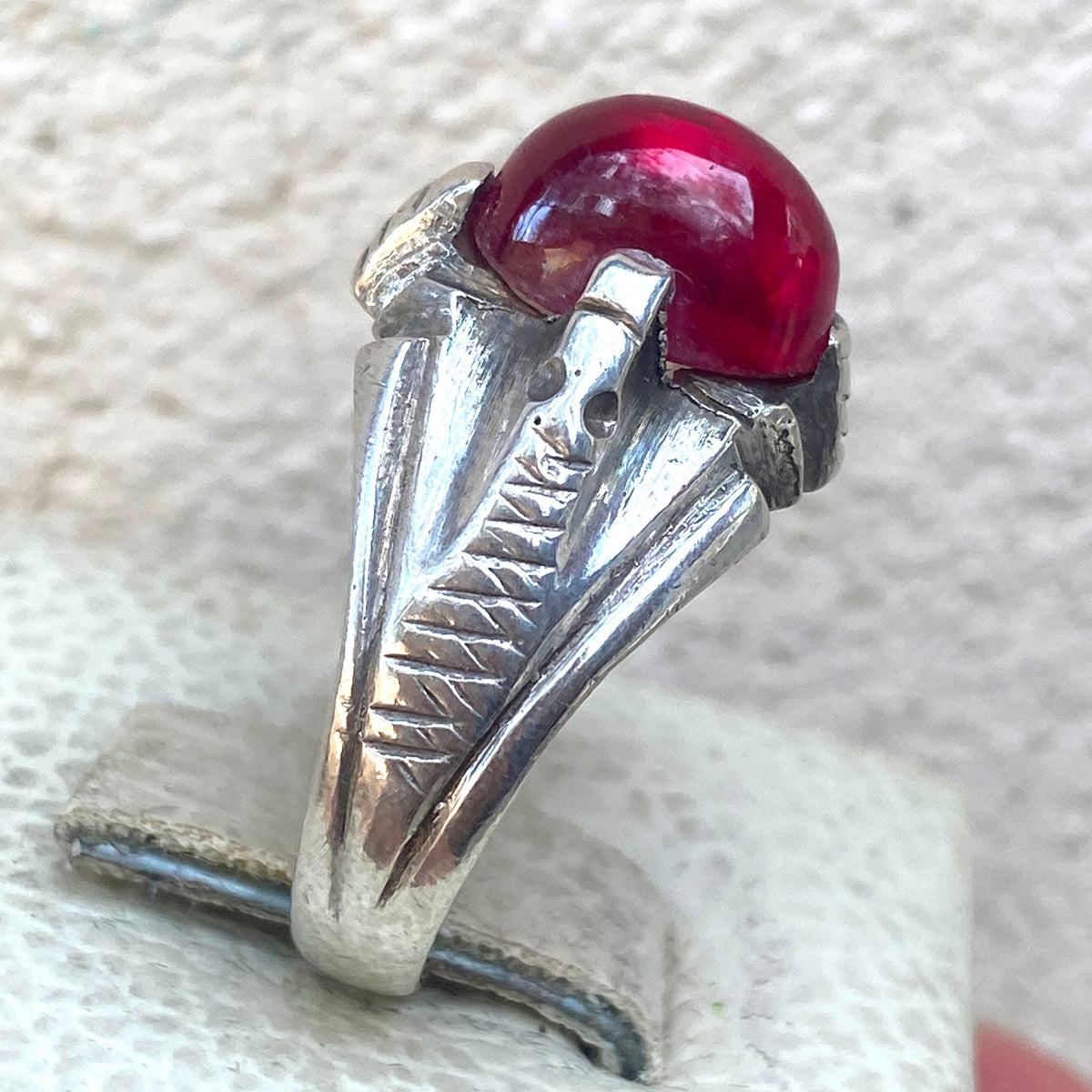 vintage natural red ruby stone sterling silver mens ring mens jewelry SZ 11 US