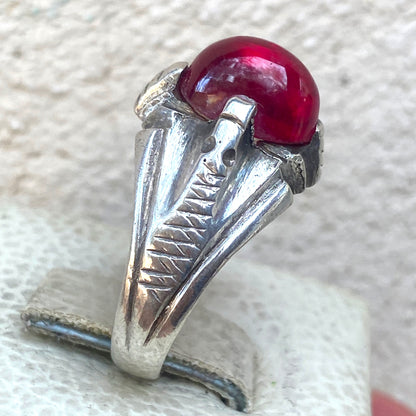 vintage natural red ruby stone sterling silver mens ring mens jewelry SZ 11 US