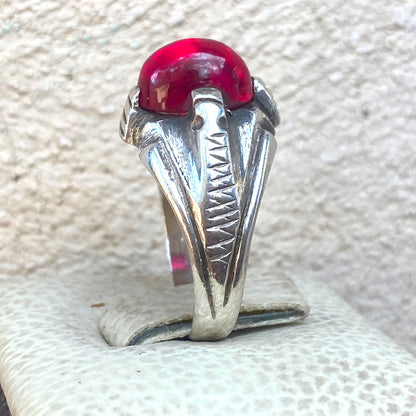vintage natural red ruby stone sterling silver mens ring mens jewelry SZ 11 US