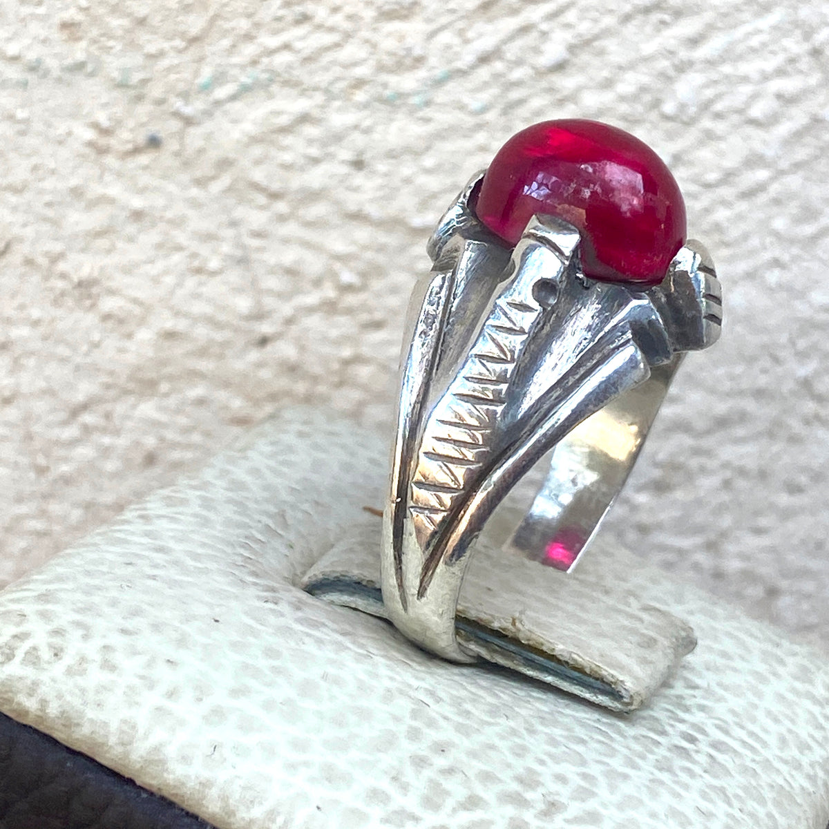 vintage natural red ruby stone sterling silver mens ring mens jewelry SZ 11 US