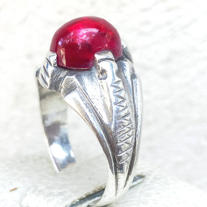 vintage natural red ruby stone sterling silver mens ring mens jewelry SZ 11 US
