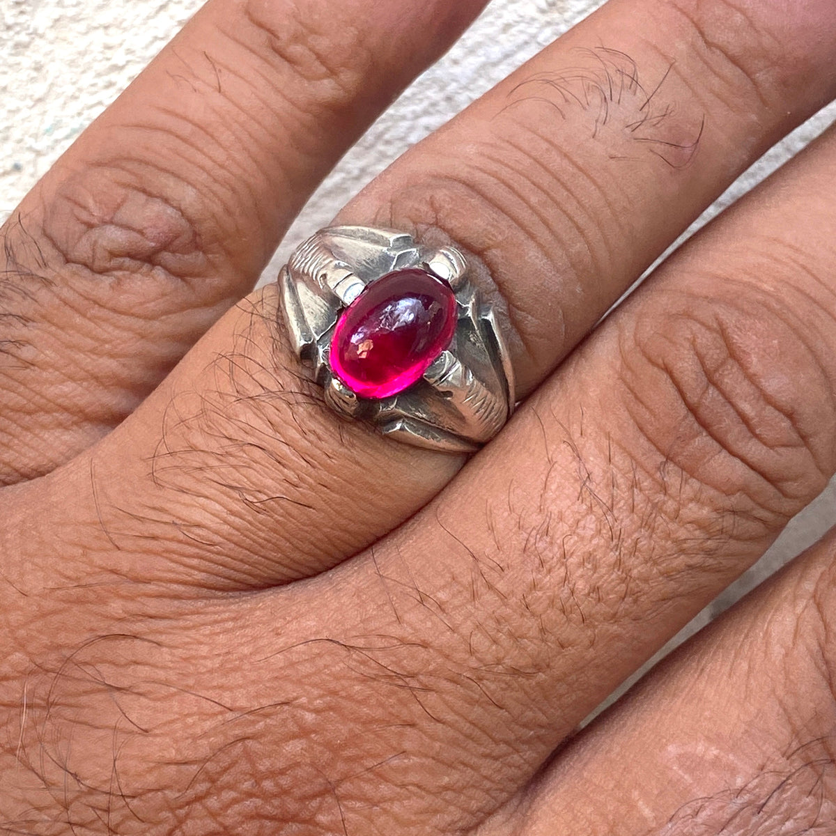 vintage natural red ruby stone sterling silver mens ring mens jewelry SZ 11 US