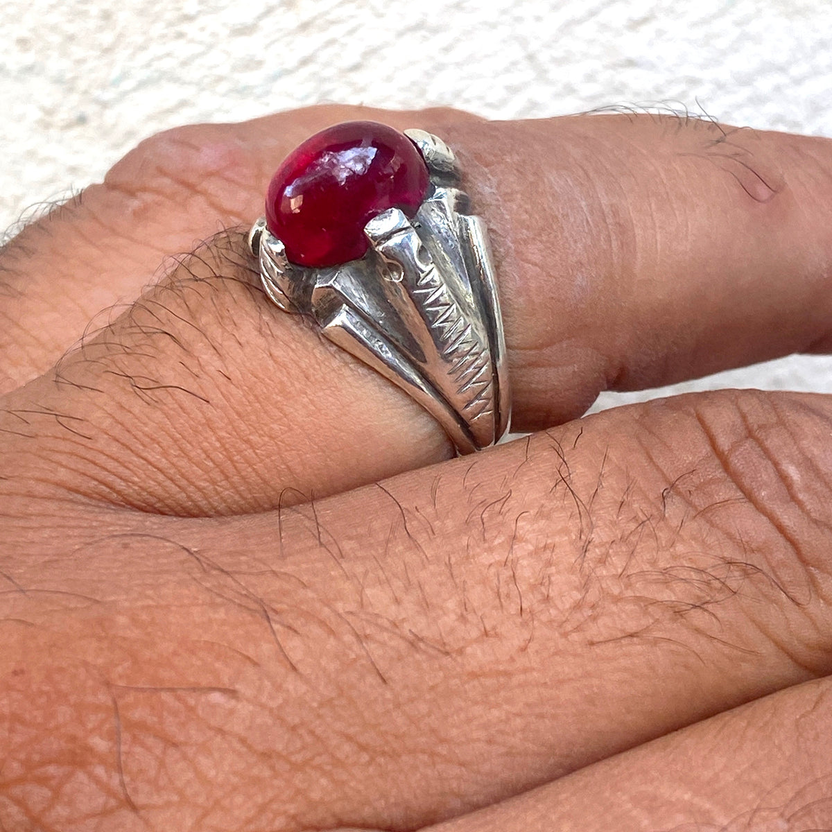 vintage natural red ruby stone sterling silver mens ring mens jewelry SZ 11 US