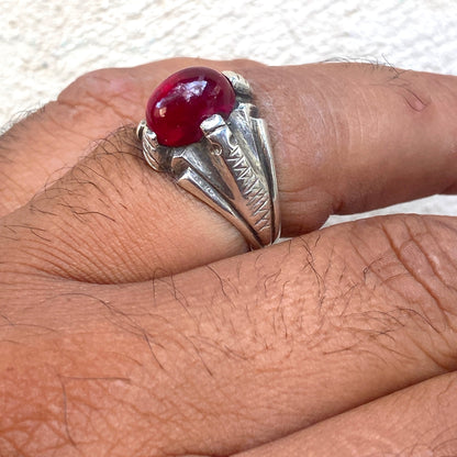 vintage natural red ruby stone sterling silver mens ring mens jewelry SZ 11 US