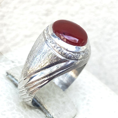 Vintage 925 Silver Ring natural Yemen Aqeeq Agate Handmade agate silver ring