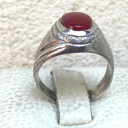 Vintage 925 Silver Ring natural Yemen Aqeeq Agate Handmade agate silver ring