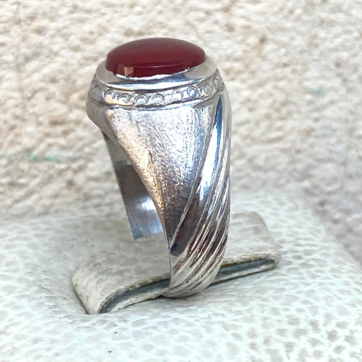 Vintage 925 Silver Ring natural Yemen Aqeeq Agate Handmade agate silver ring