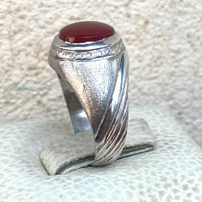 Vintage 925 Silver Ring natural Yemen Aqeeq Agate Handmade agate silver ring