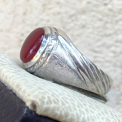 Vintage 925 Silver Ring natural Yemen Aqeeq Agate Handmade agate silver ring