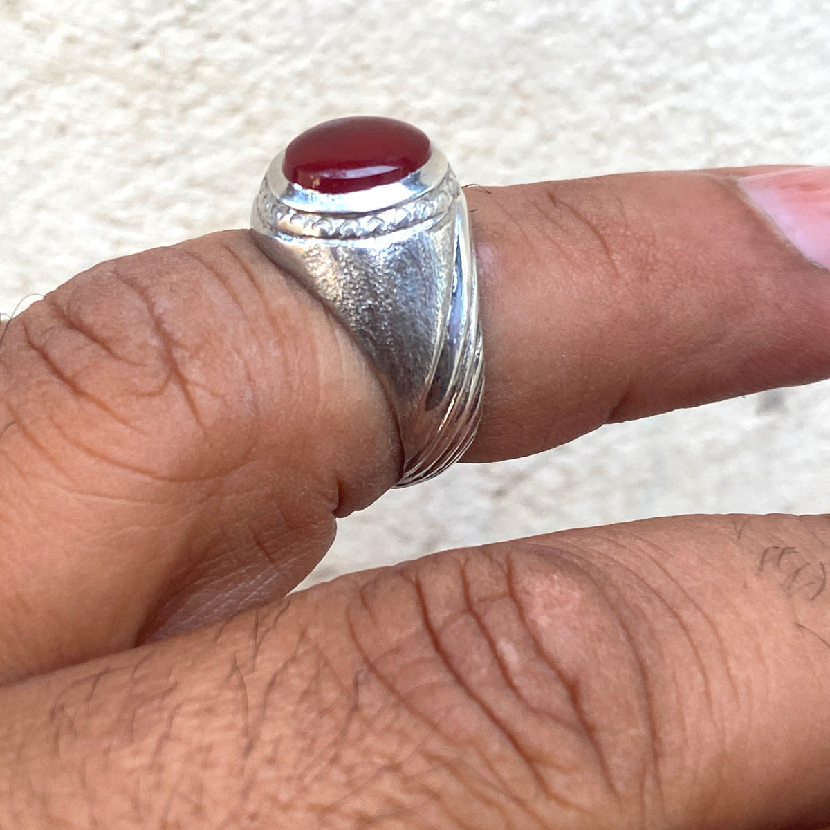 Vintage 925 Silver Ring natural Yemen Aqeeq Agate Handmade agate silver ring