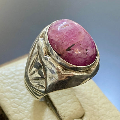 vintage natural ruby stone sterling silver mens ring mens jewelry silver ring