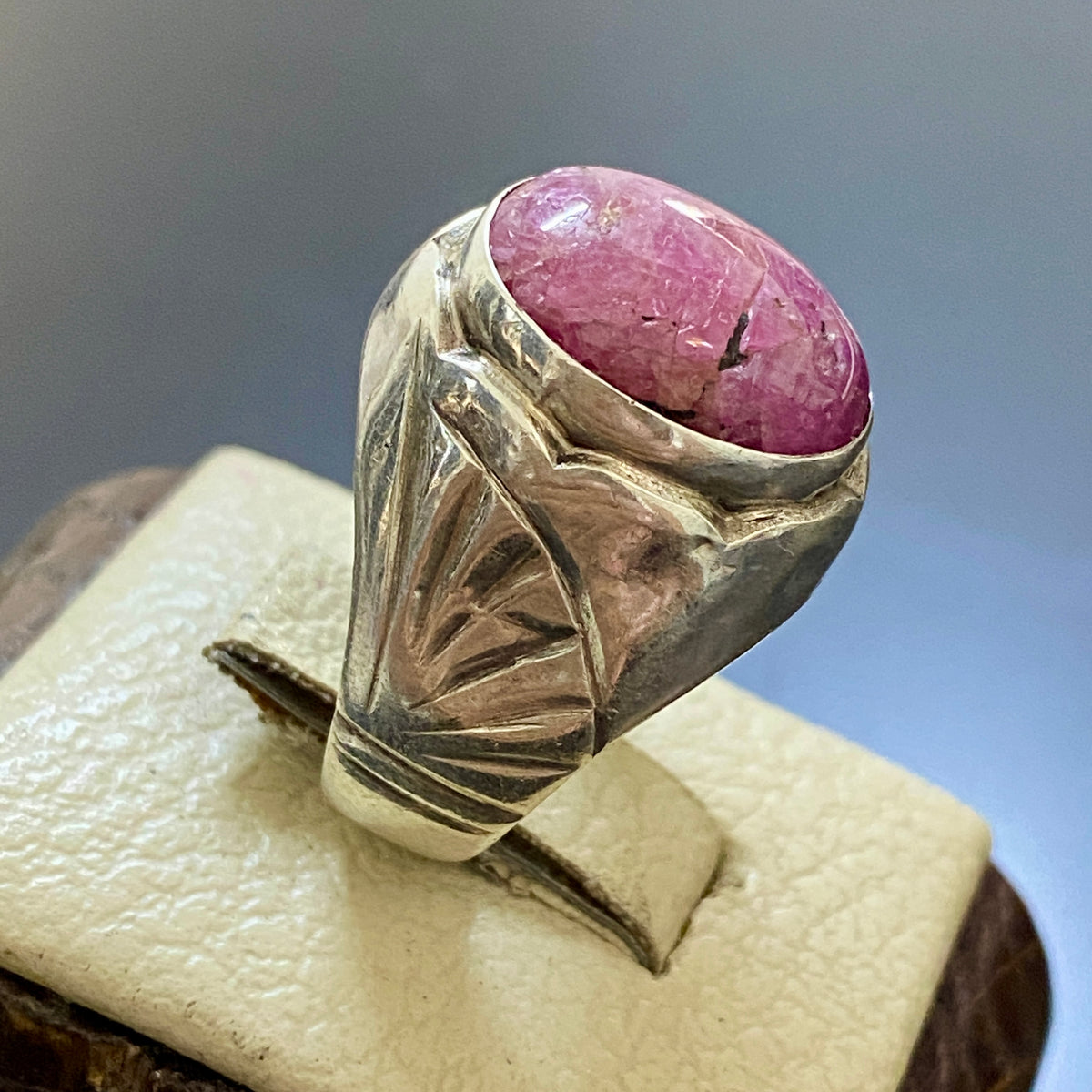 vintage natural ruby stone sterling silver mens ring mens jewelry silver ring