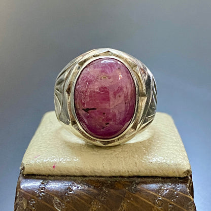 vintage natural ruby stone sterling silver mens ring mens jewelry silver ring