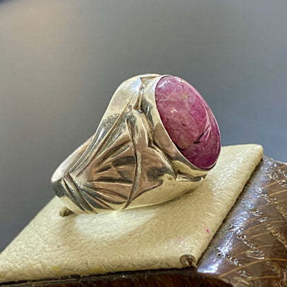 vintage natural ruby stone sterling silver mens ring mens jewelry silver ring