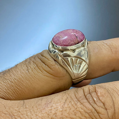 vintage natural ruby stone sterling silver mens ring mens jewelry silver ring