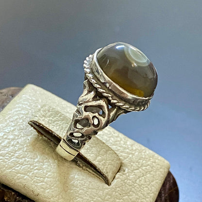 middle eastern vintage natural yemeni sulaimani agate aqeeq sterking silver mens ring 925k