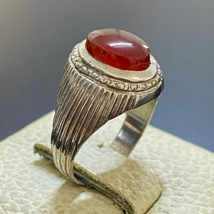 vintage 925 Silver Ring natural Yemen Aqeeq Agate Handmade agate silver ring