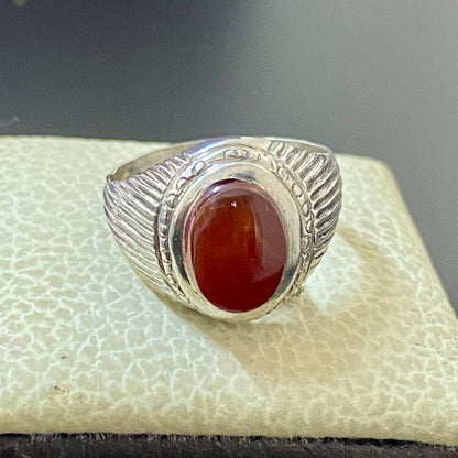 vintage 925 Silver Ring natural Yemen Aqeeq Agate Handmade agate silver ring