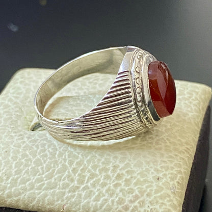 vintage 925 Silver Ring natural Yemen Aqeeq Agate Handmade agate silver ring