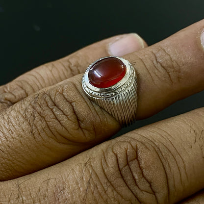 vintage 925 Silver Ring natural Yemen Aqeeq Agate Handmade agate silver ring