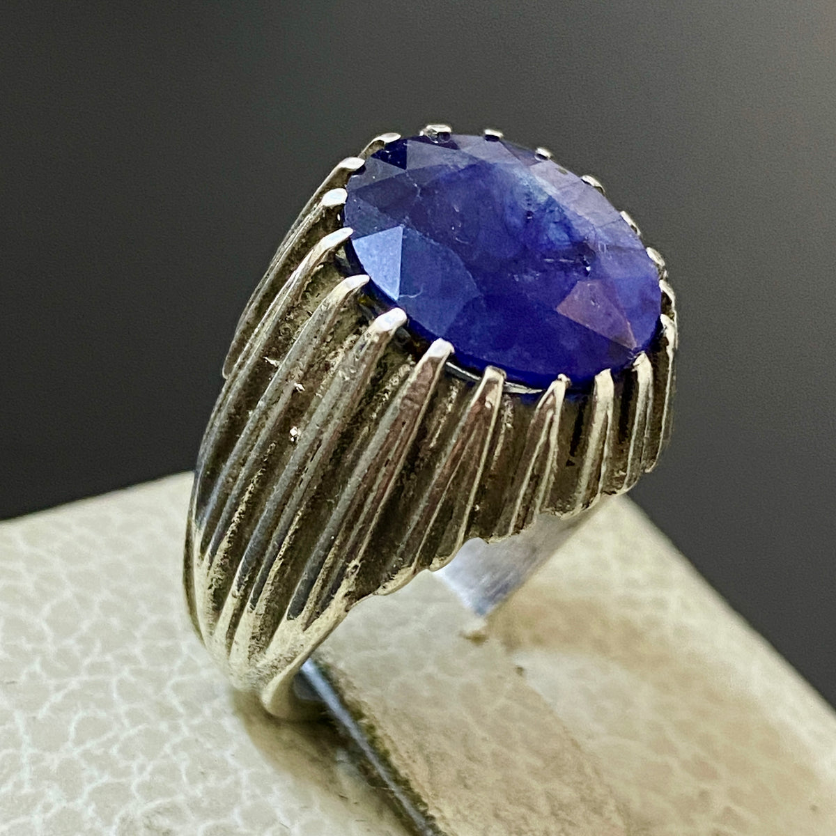 vintage natural african sapphire sterling silver mens ring mens jewelry SZ 7 US