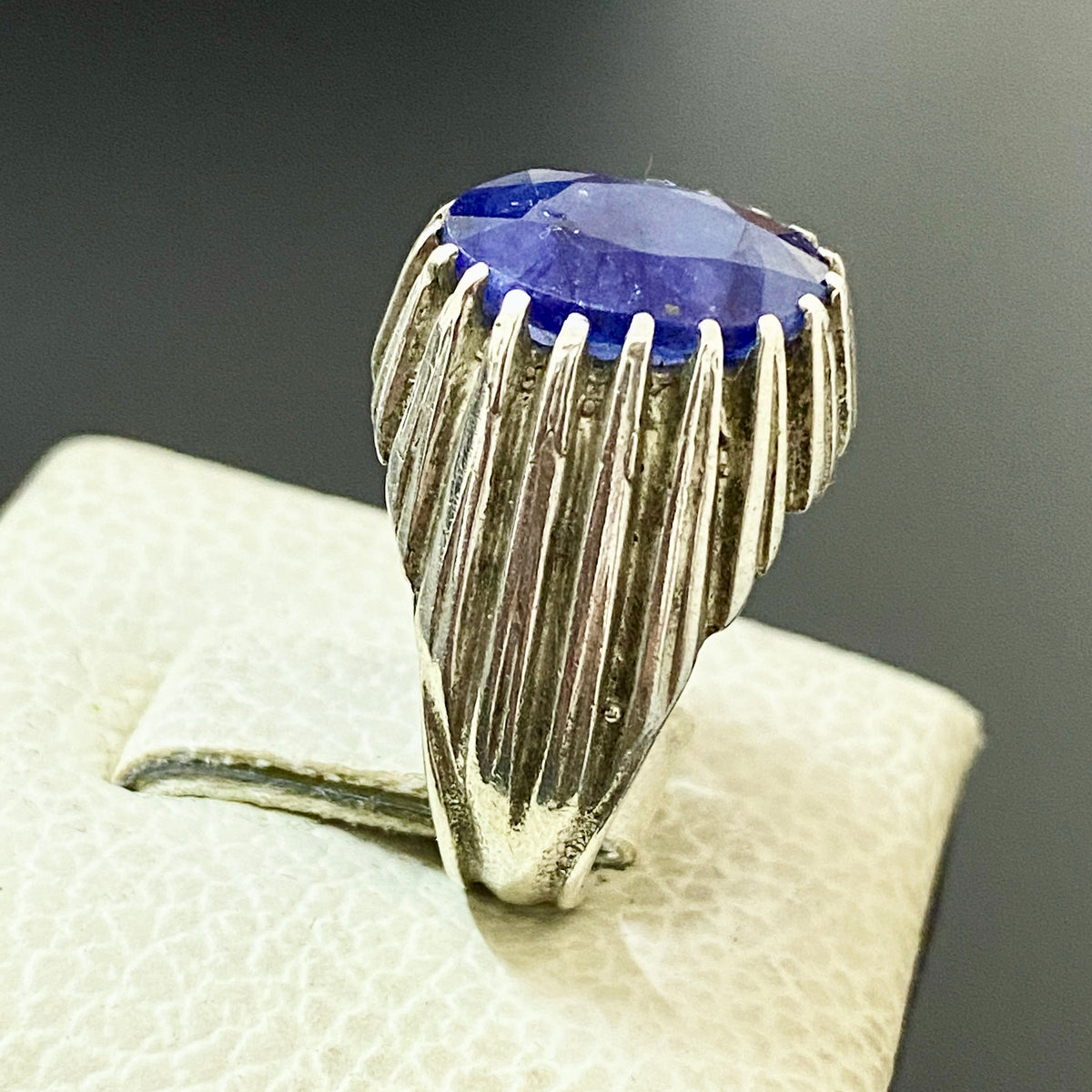 vintage natural african sapphire sterling silver mens ring mens jewelry SZ 7 US