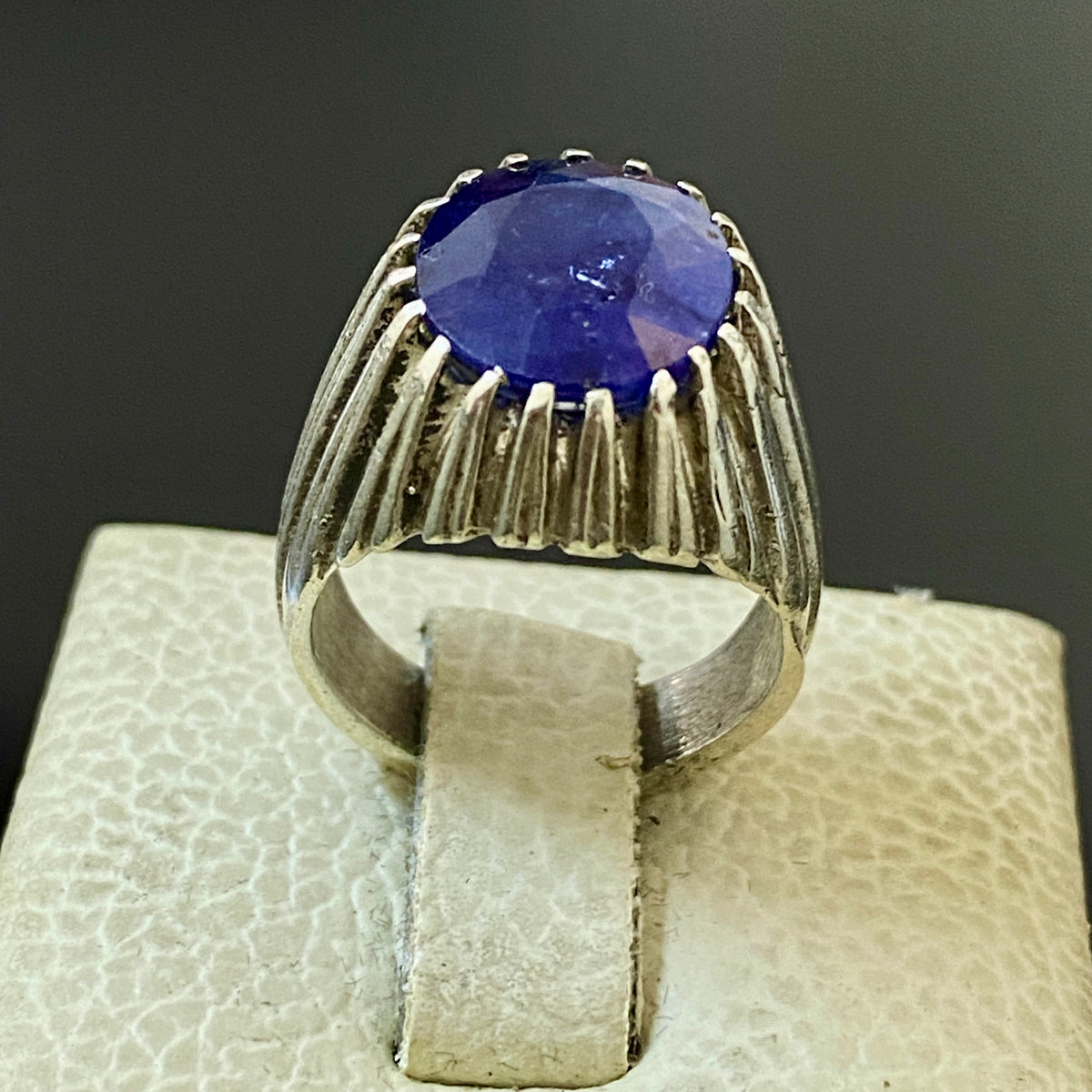 vintage natural african sapphire sterling silver mens ring mens jewelry SZ 7 US