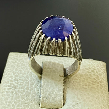 vintage natural african sapphire sterling silver mens ring mens jewelry SZ 7 US