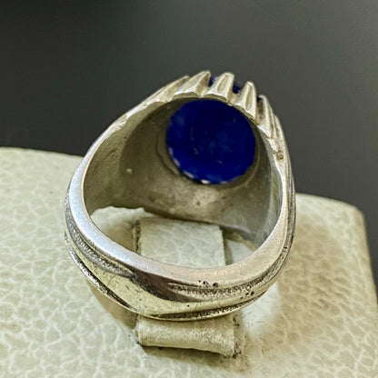 vintage natural african sapphire sterling silver mens ring mens jewelry SZ 7 US