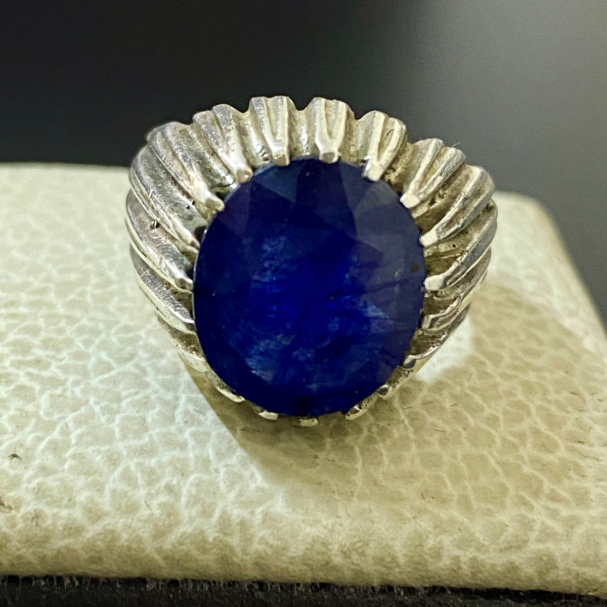 vintage natural african sapphire sterling silver mens ring mens jewelry SZ 7 US