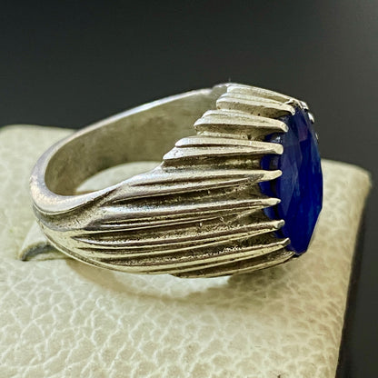 vintage natural african sapphire sterling silver mens ring mens jewelry SZ 7 US