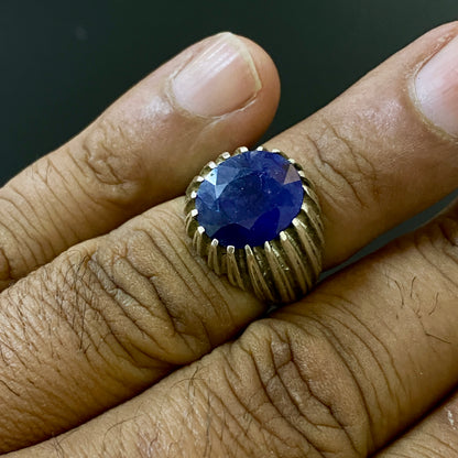vintage natural african sapphire sterling silver mens ring mens jewelry SZ 7 US