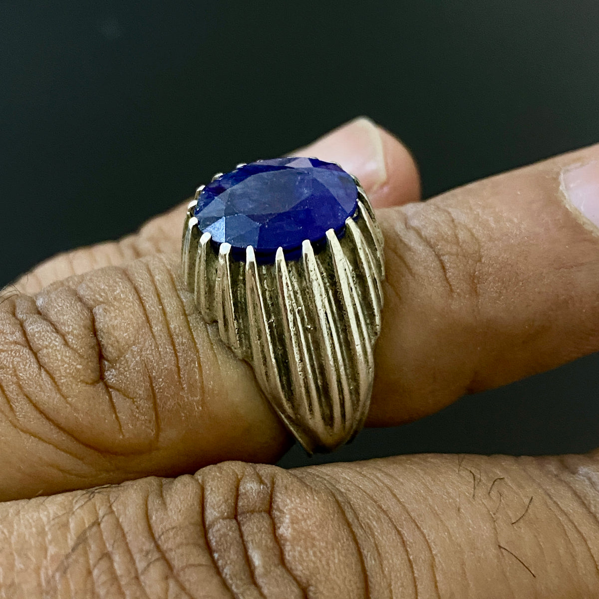vintage natural african sapphire sterling silver mens ring mens jewelry SZ 7 US