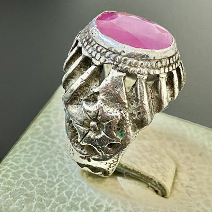 vintage natural african ruby stone sterling silver mens ring mens jewelry SZ 9US