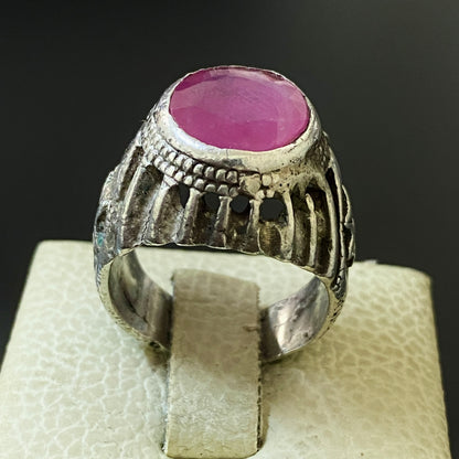 vintage natural african ruby stone sterling silver mens ring mens jewelry SZ 9US