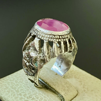 vintage natural african ruby stone sterling silver mens ring mens jewelry SZ 9US