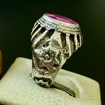 vintage natural african ruby stone sterling silver mens ring mens jewelry SZ 9US