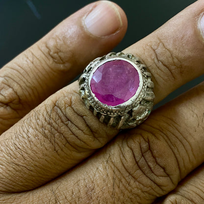 vintage natural african ruby stone sterling silver mens ring mens jewelry SZ 9US
