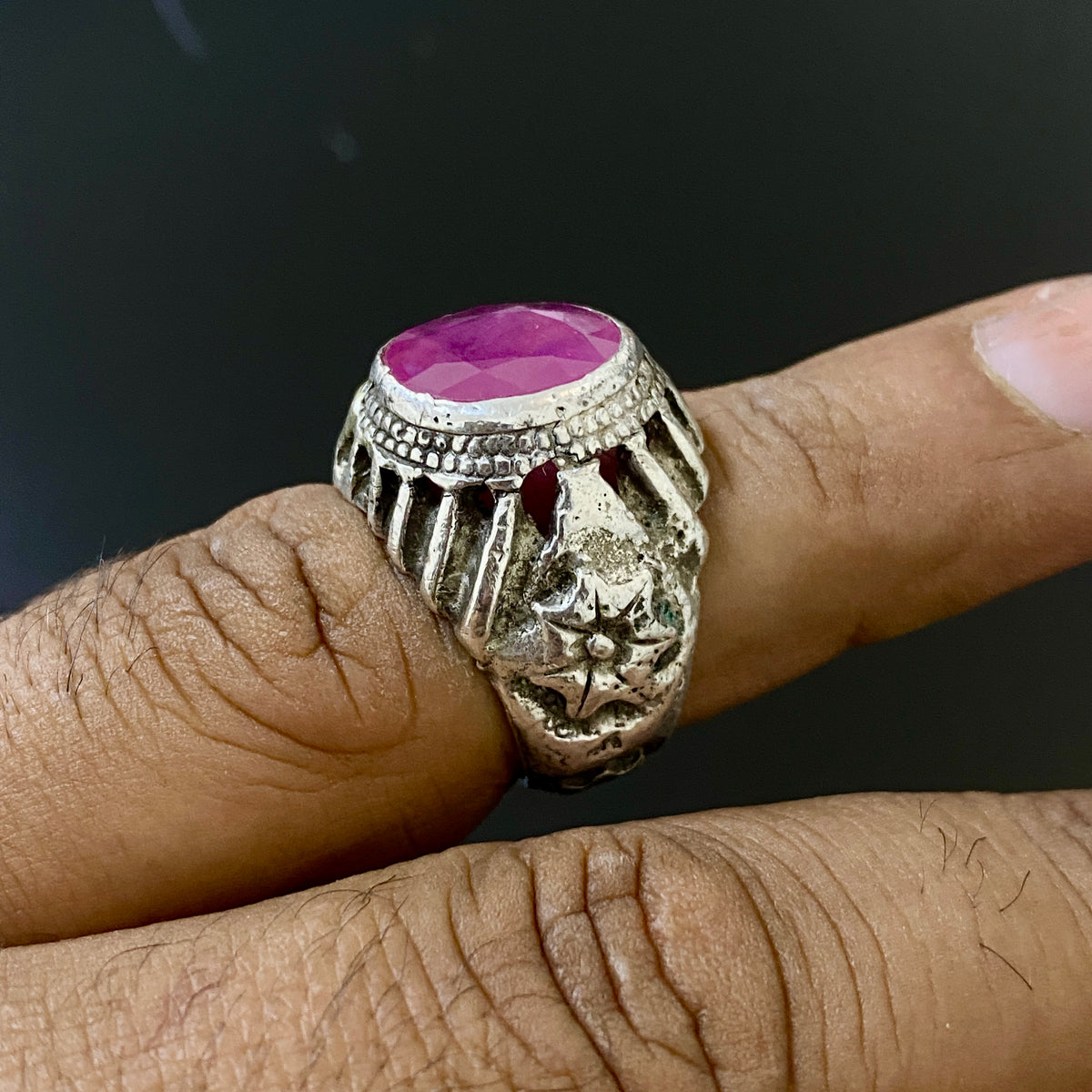vintage natural african ruby stone sterling silver mens ring mens jewelry SZ 9US