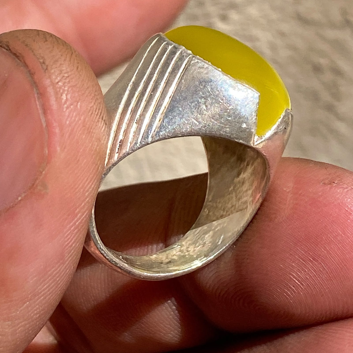Unique Natural Yellow Cat's Eye Gemstone Men's Ring, Solid 925 Sterling Silver, Vintage Style Fine Jewelry, Middle Eastern Artisan Craftsmanship