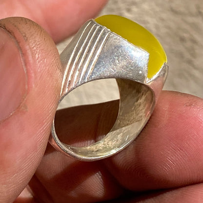 Unique Natural Yellow Cat's Eye Gemstone Men's Ring, Solid 925 Sterling Silver, Vintage Style Fine Jewelry, Middle Eastern Artisan Craftsmanship