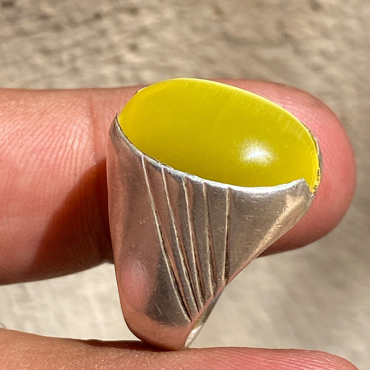 Unique Natural Yellow Cat's Eye Gemstone Men's Ring, Solid 925 Sterling Silver, Vintage Style Fine Jewelry, Middle Eastern Artisan Craftsmanship