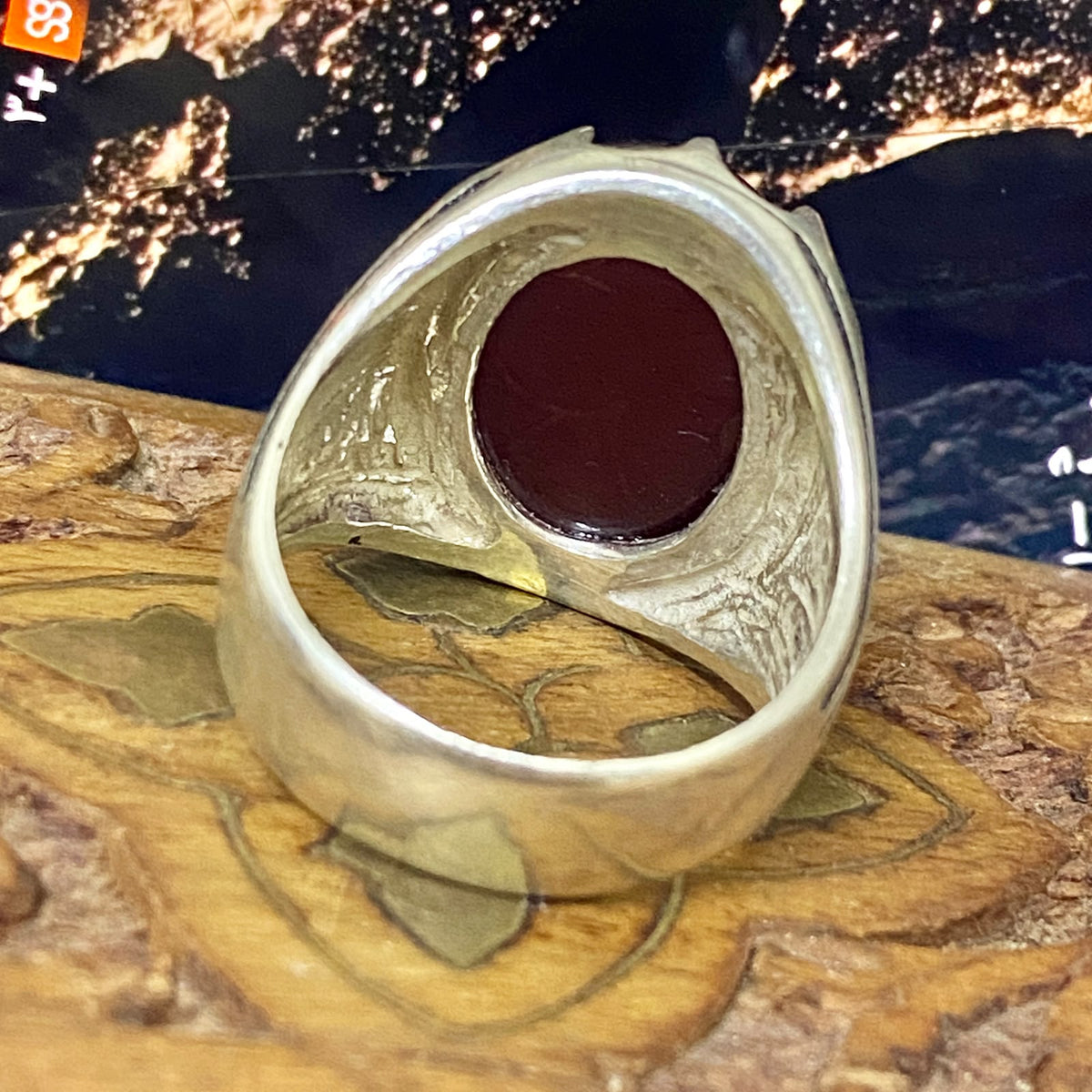 Heavy 925 Sterling Silver Men's Ring - Handcrafted Natural Yemeni Akik Gemstone Vintage Style Fine Jewelry