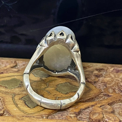 Natural Yemeni Baqrani Aqeeq Ring Handcrafted Black And White Jaz Agate 925 Sterling Silver Gemstone Jewelry For Men