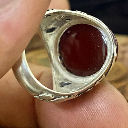 Natural Yemeni Baqrani Aqeeq Ring Handcrafted Black And White Jaz Agate 925 Sterling Silver Gemstone Jewelry For Men