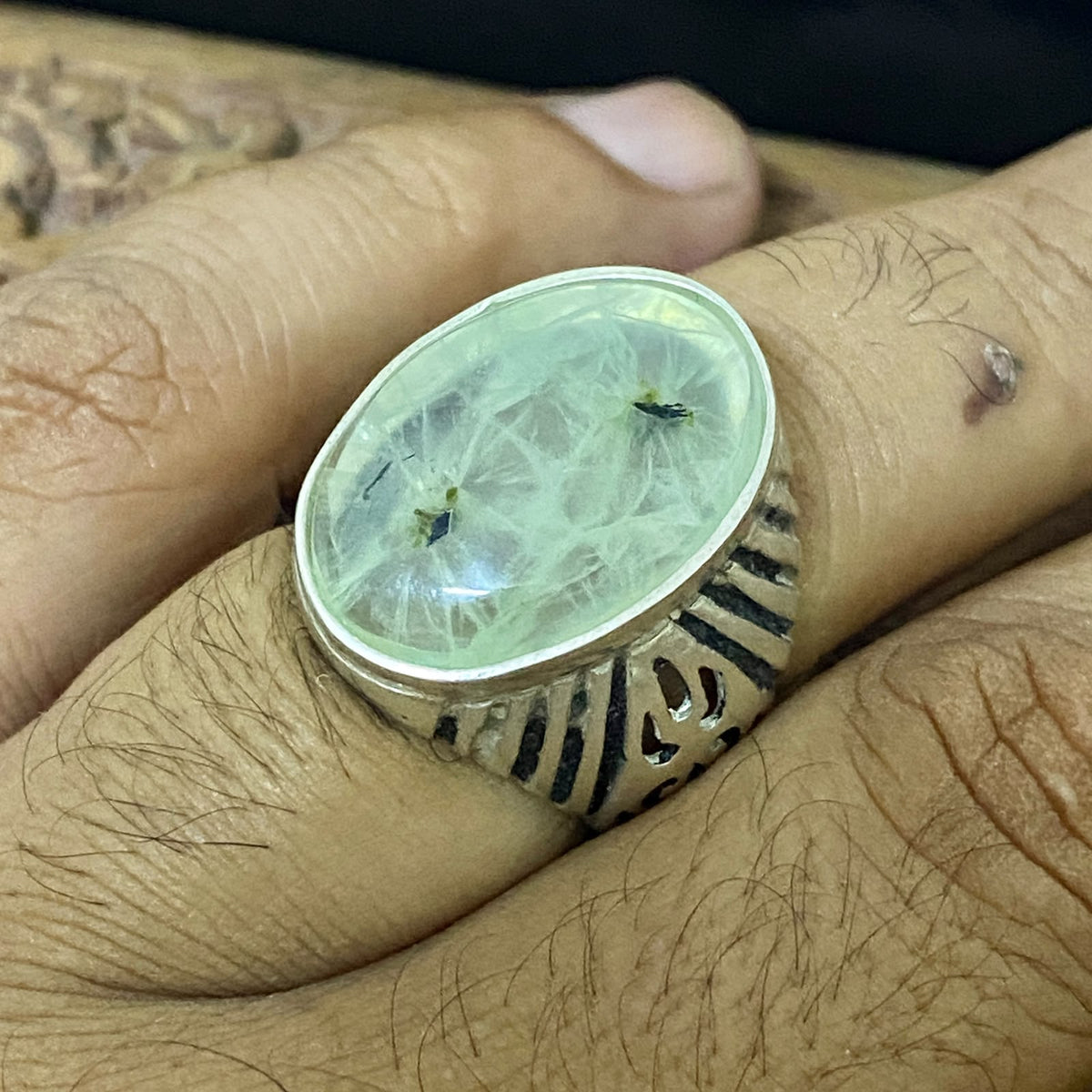 Natural Clear Prehnite Gemstone Ring 925 Sterling Silver Handmade Vintage Men's Jewelry Genuine Gemstone Ring Gift for Him