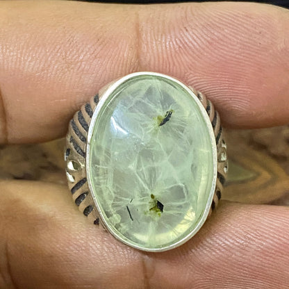 Natural Clear Prehnite Gemstone Ring 925 Sterling Silver Handmade Vintage Men's Jewelry Genuine Gemstone Ring Gift for Him
