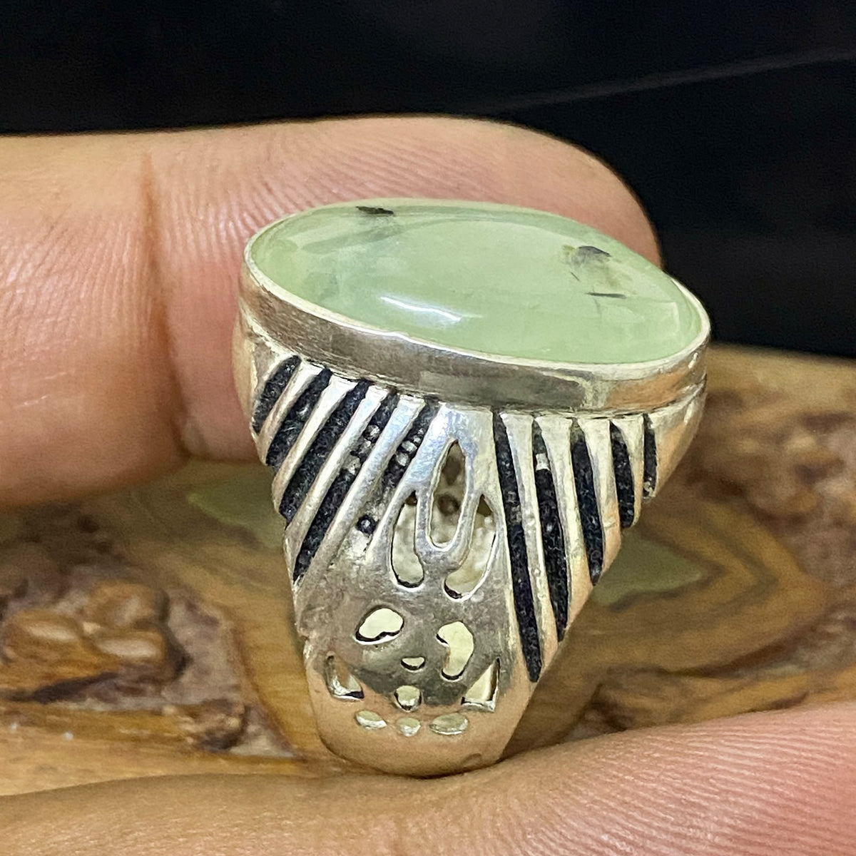 Natural Clear Prehnite Gemstone Ring 925 Sterling Silver Handmade Vintage Men's Jewelry Genuine Gemstone Ring Gift for Him